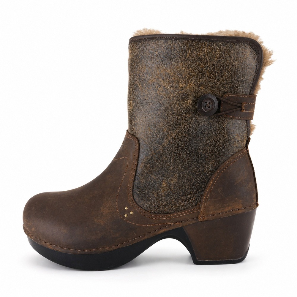 Dansko Shearling Lined Clog Boots Womens 39 Brown Distressed Leather‎ Ankle